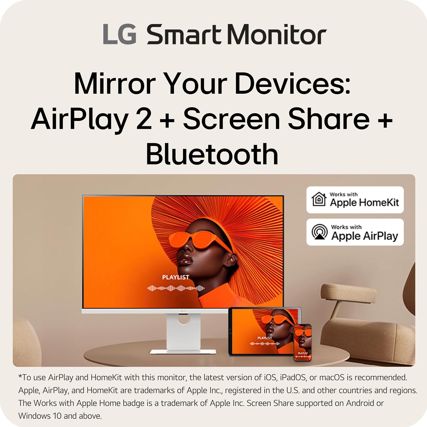 LG 37U730SA-W 37-inch Smart 4K UHD (3840 x 2160) IPS Computer Monitor, 60Hz, HDR10, webOS, Built-in Speaker, Airplay 2, Screen Share, HDMI, USB Type-C PD 65W, Tilt/Height/Swivel Stand, White