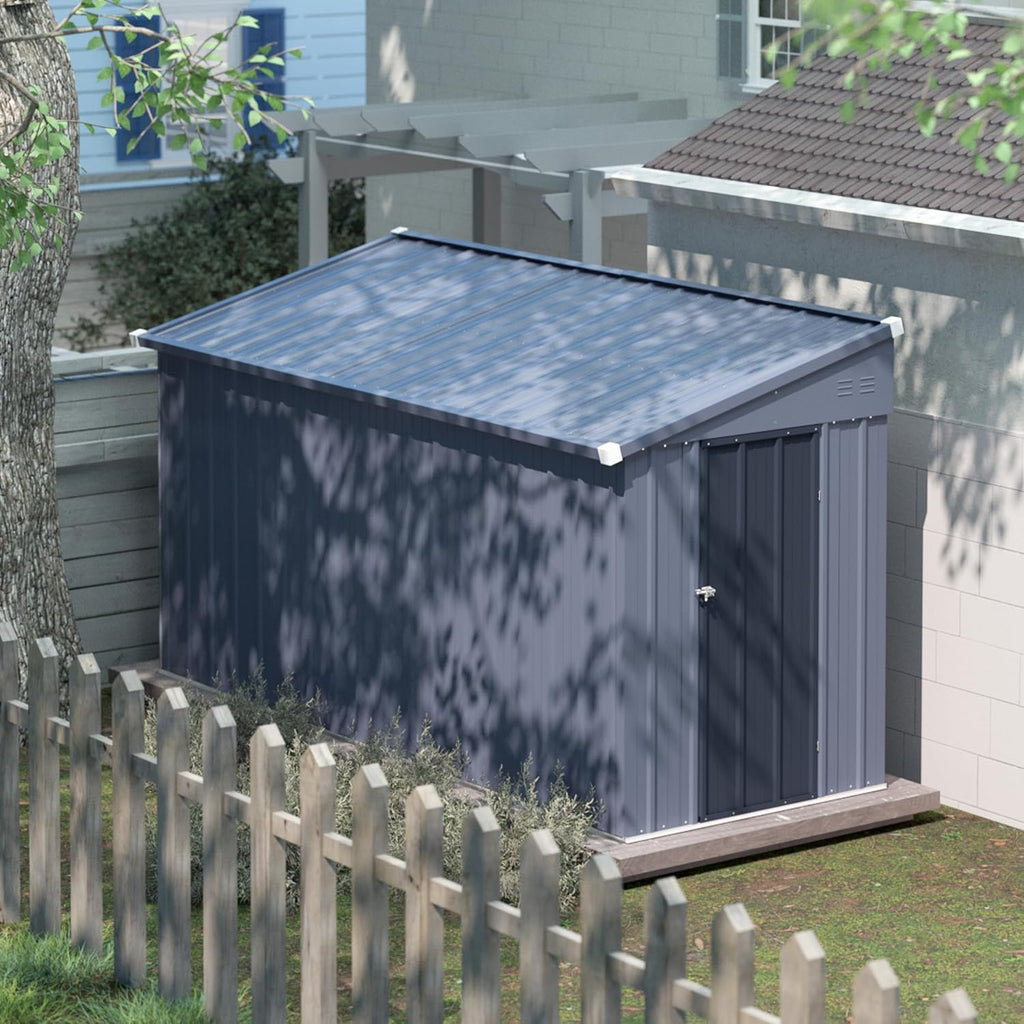 MUPATER 4×10 FT Storage Shed for Outdoor,Lean-to Shed Kit with Thickened Galvanized Steel, Metal Tools Shed with Lockable Door & Air Vents for Patio, Garden, Grey