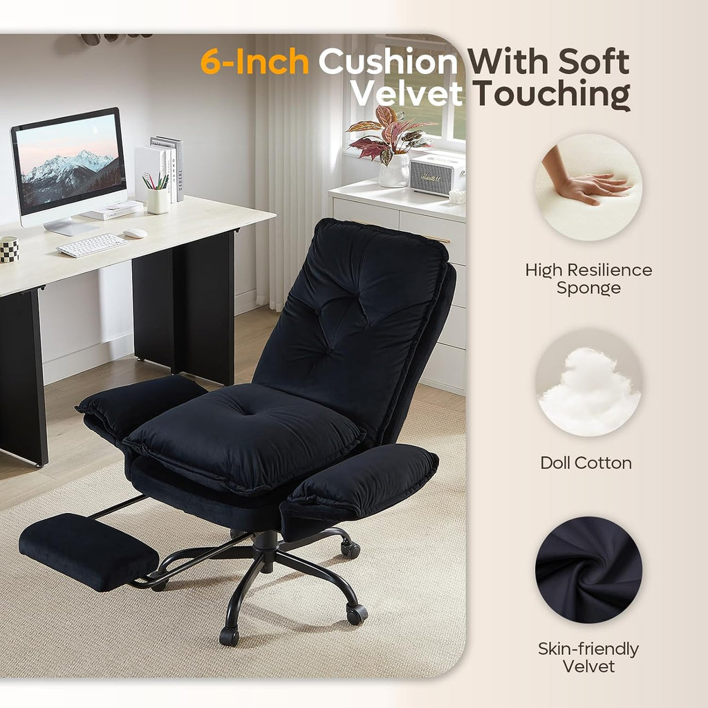 Bestier Criss Cross Office Chair with Flip-Up Armrests, High Back Executive Chair with Footrest & Wheels, Cross Legged Desk Chair for Home Office, Black Velvet