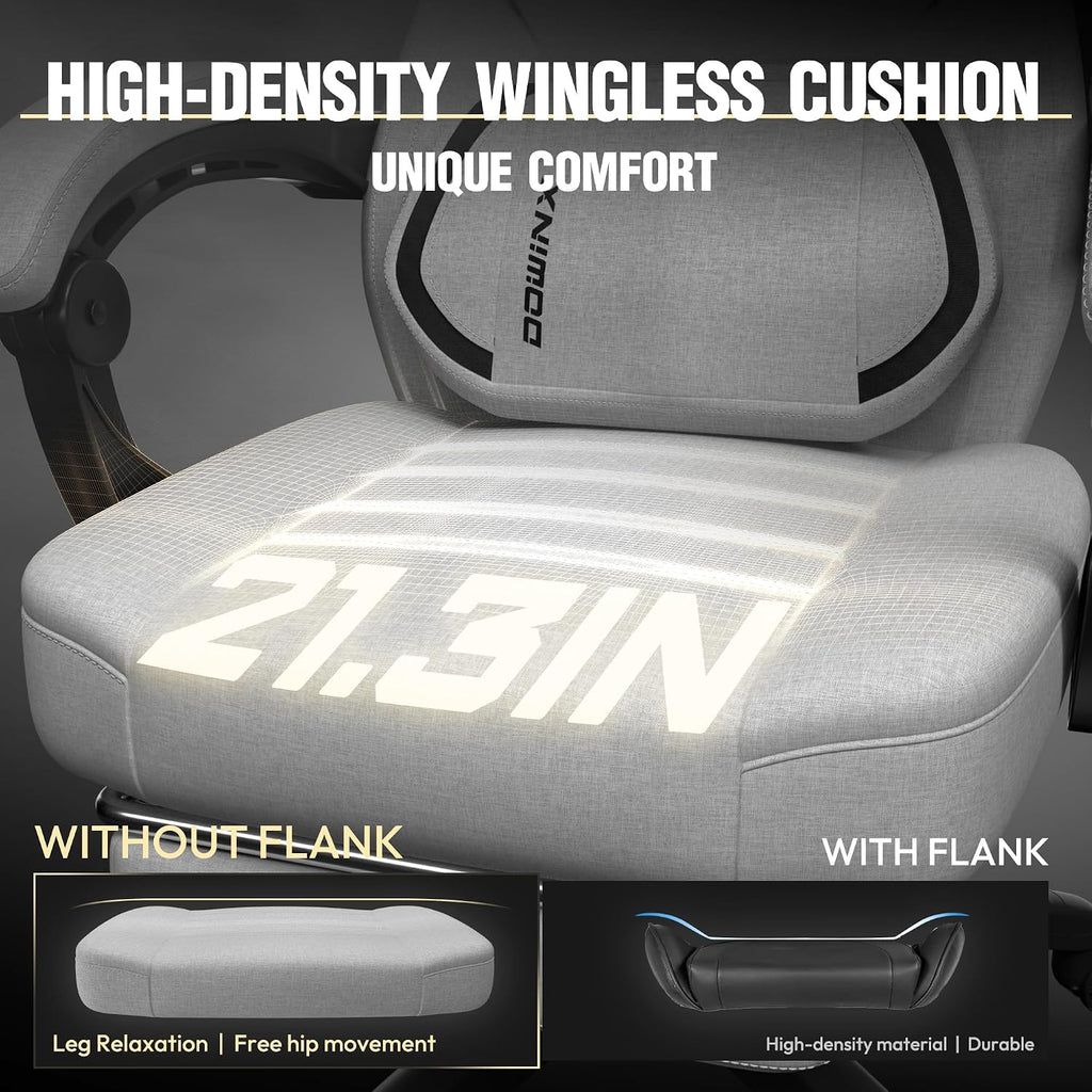 Dowinx Fabric Gaming Chair with Footrest, 350lb Big and Tall Gamer Chair, Wide Seat Ergonomic Computer Chair with Lumbar Massage Support, Wide Back Office Chair for Heavy People(Grey)