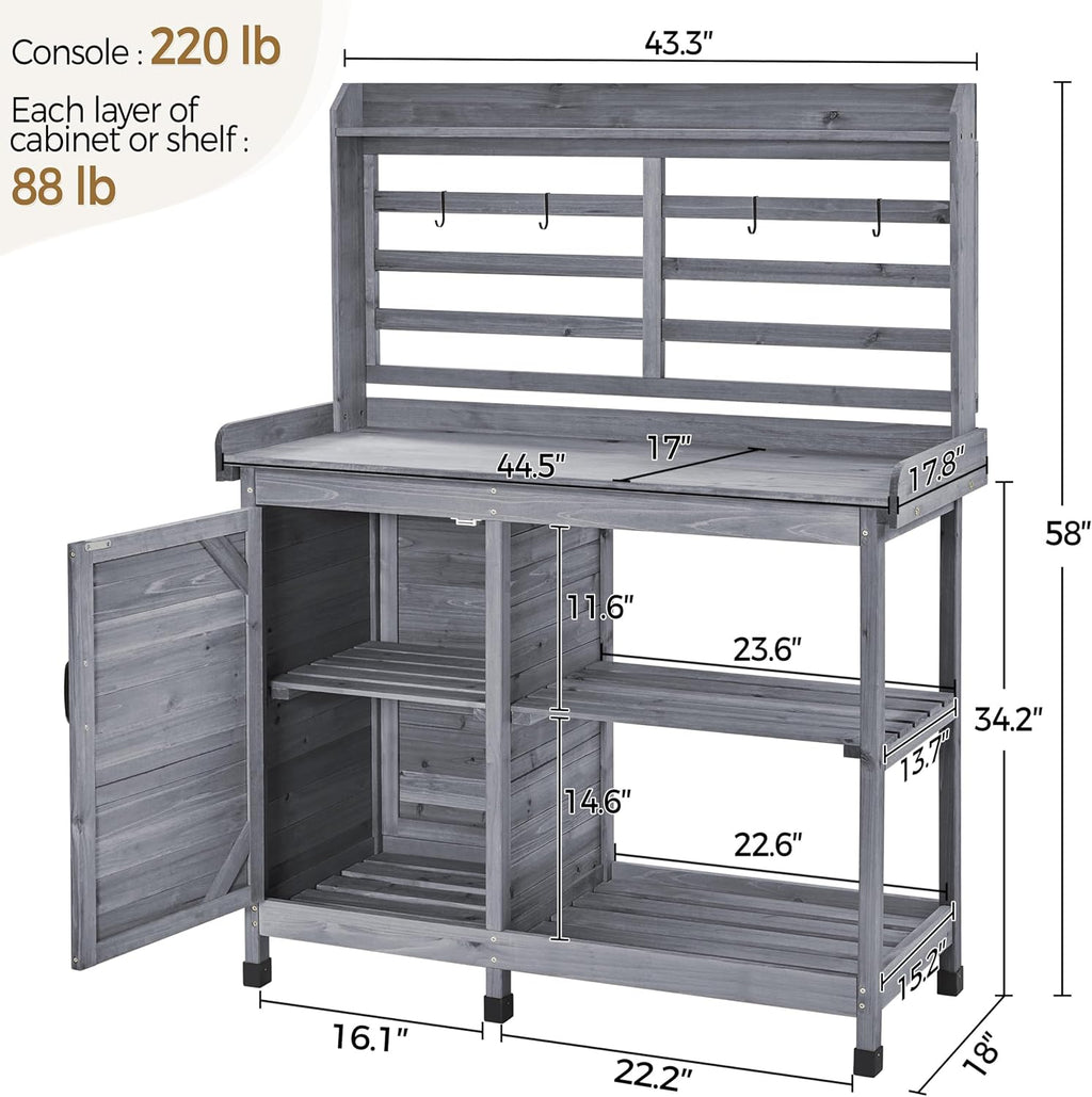 Yaheetech Outdoor Potting Bench, Large Horticulture Work Table Workstation with Storage Cabinet Shelf & Planting Working Console for Patio/Lawn/Garden - Gray