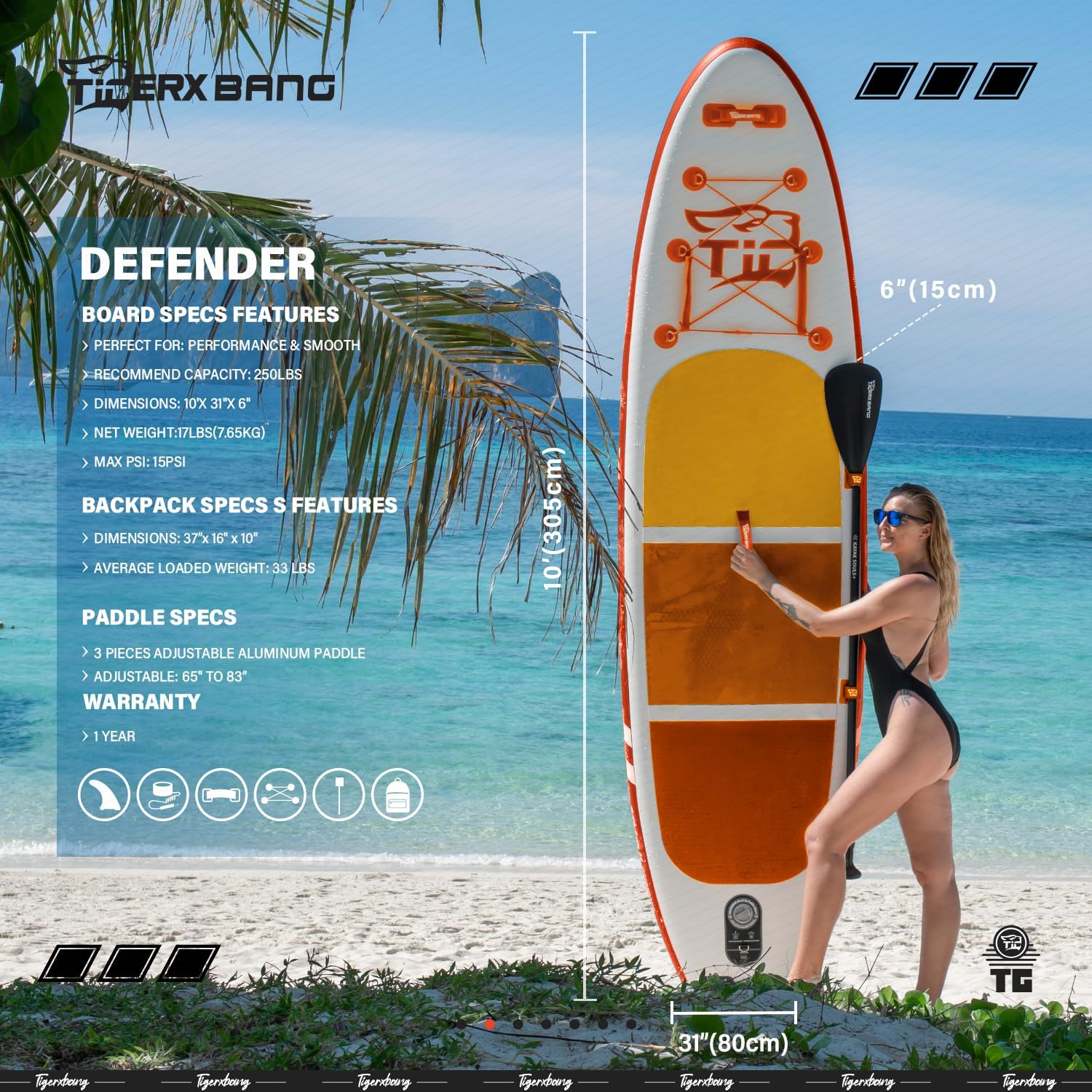 TIGERXBANG Inflatable Paddle Board with Accessories Premium Sup Board, PadelSurf Stand Up Padding for Adults/Kids Sup