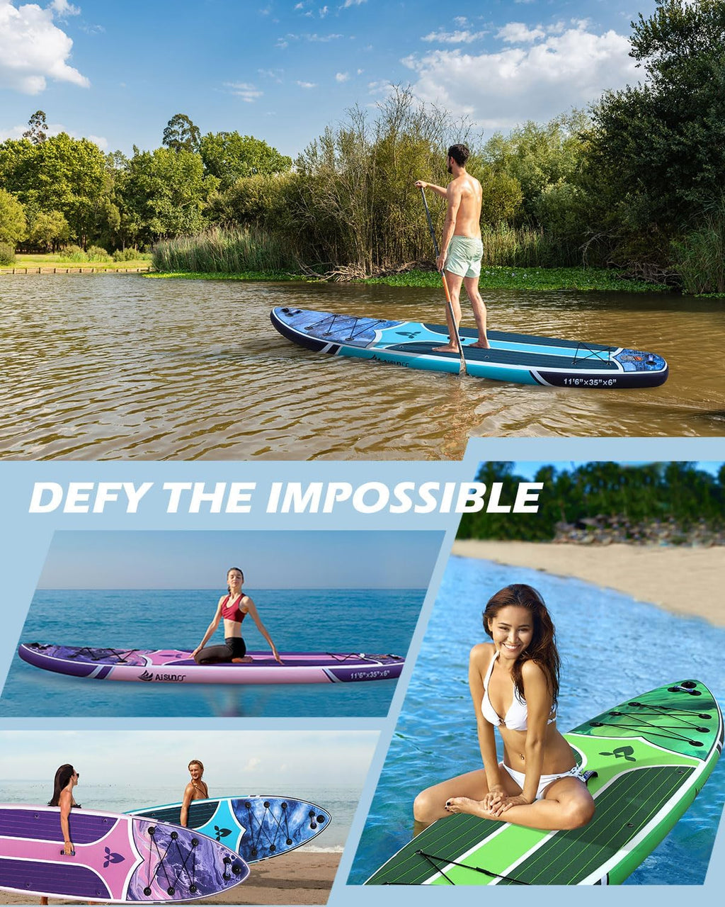 11'6''x35'' Super Wide Inflatable Paddle Board, 450lb Capacity Premium Stable SUP Board for 2+1 People/Family w/100L Backpack, Dual-Action Pump, Safety Leash