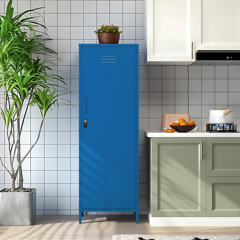 Metal Locker Storage Cabinets Kids Lockable Single File Storage Cabinet with Digital Lock Locker for School Gym Pantry Kitchen (Navy)