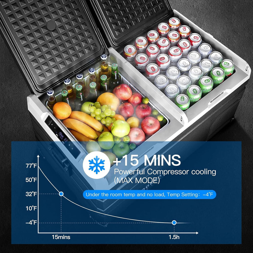 BODEGACOOLER 12 Volt Car Refrigerator,95 Quart Dual Zone APP Control, Designed with Removable 2-Way Door Portable Freezer,-4℉-68℉ RV Electric Cooler 12/24V DC and 100-240V AC for Camping,RV,Travel