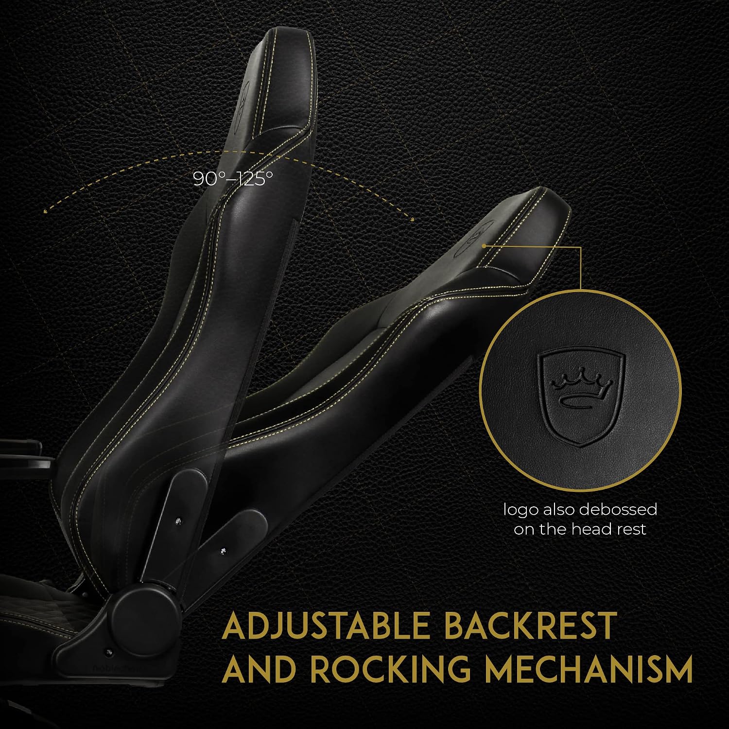 noblechairs Hero Gaming Chair/Office Chair with Lumbar Support, PU Faux Leather, Black/Gold