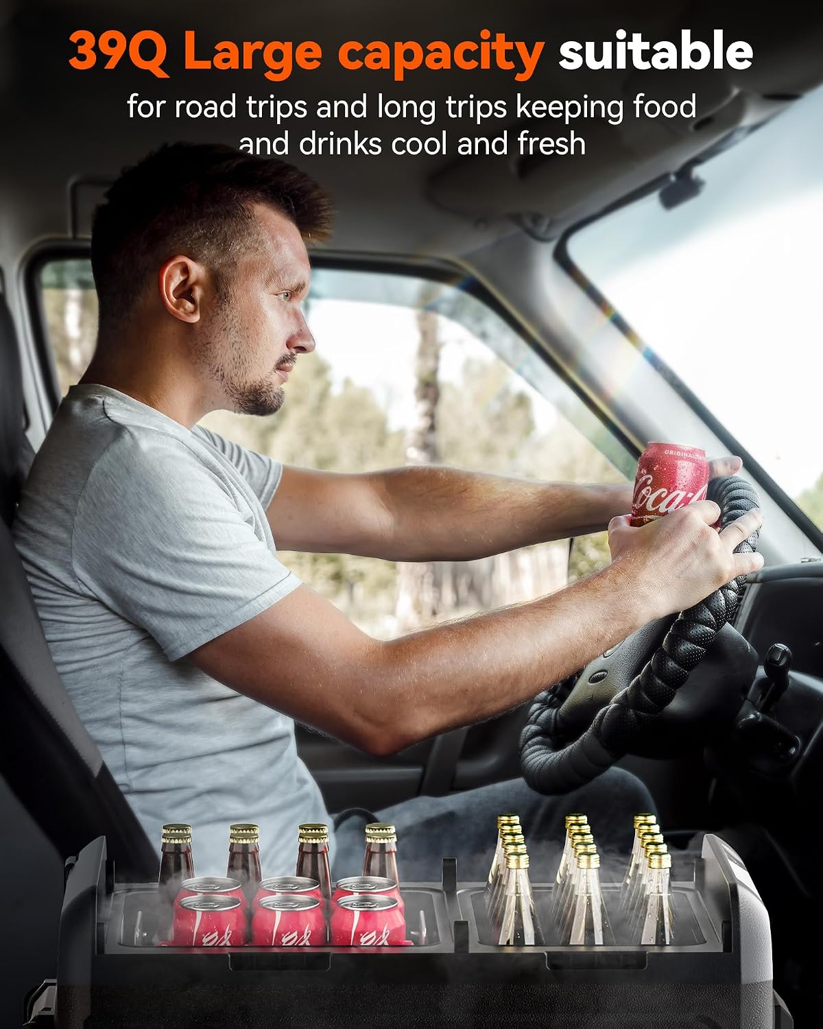 WOLFBOX 12V Car Refrigerator, 39 Quart Dual Zone Car Fridge, Portable Freezer(-8℉~68℉) with 12/24V DC 100/240V AC, APP Control Electric Cooler for Car, RV, Camping, Travel and Home Use