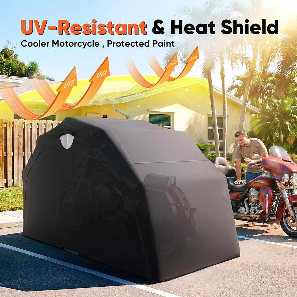 Quictent 136'x 54' Motorcycle Garage Storage Pod Shelter Hard Shell with Code Lock & Carry Bag Heavy Duty Motorcycle Tent with 2 Roll-Up Side Windows - Black