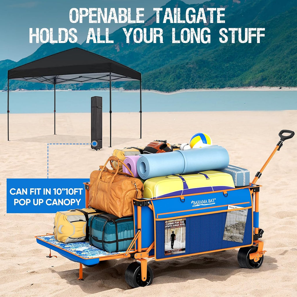 Old Bahama Bay Heavy-Duty Beach Wagon Cart – 400 lbs Capacity, Extra Large Foldable (55' x 26'), All-Terrain Wheels – for Beach, Camping, Groceries, Outdoors