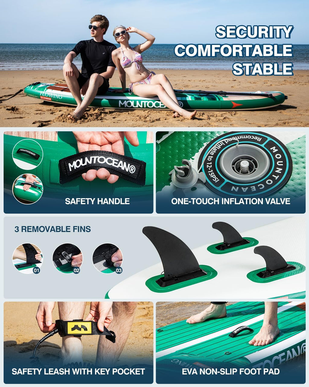 Mountocean 10'6' Inflatable Stand Up Paddle Board - 450lbs Max Capacity Ultra-Stable SUP for Adults & Youth - Non-Slip EVA Deck, All-Around ISUP with Complete Accessories