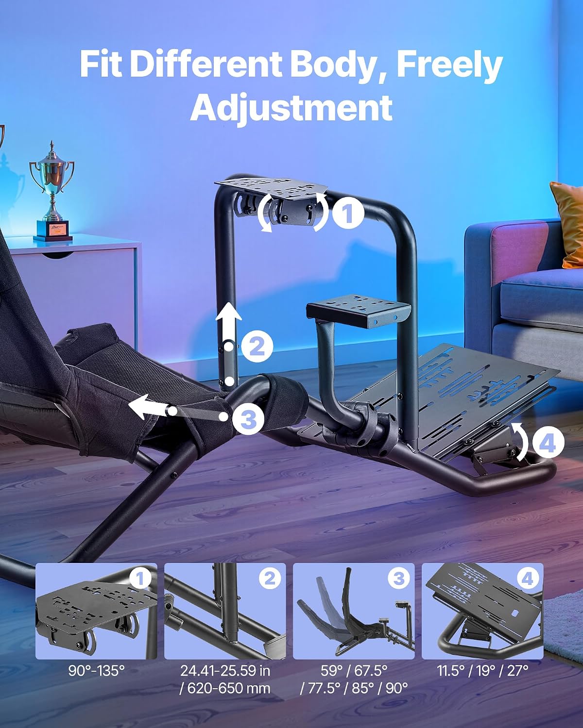 VEVOR Racing Wheel Stand, Heavy-Duty Integrated Simulator Cockpit Steering Stand, Fit Logitech G25,G27,G29,G920,G923, Thrustmaster T300RS,TX F458,T500RS,T3PA-PRO (F1/GT) and CSR Pedals, Black