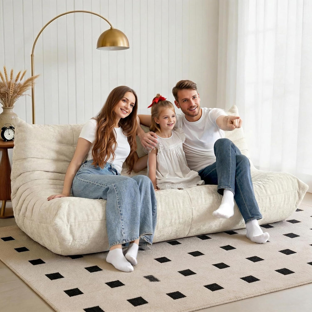 Bean Bag Chair, 3 Seater Fireside Chair, Giant Bean Bag Chairs for Adults, Lazy Large Floor Bean Bag Sofa for Living Room, Bedroom, Dorm, Office(Beige)