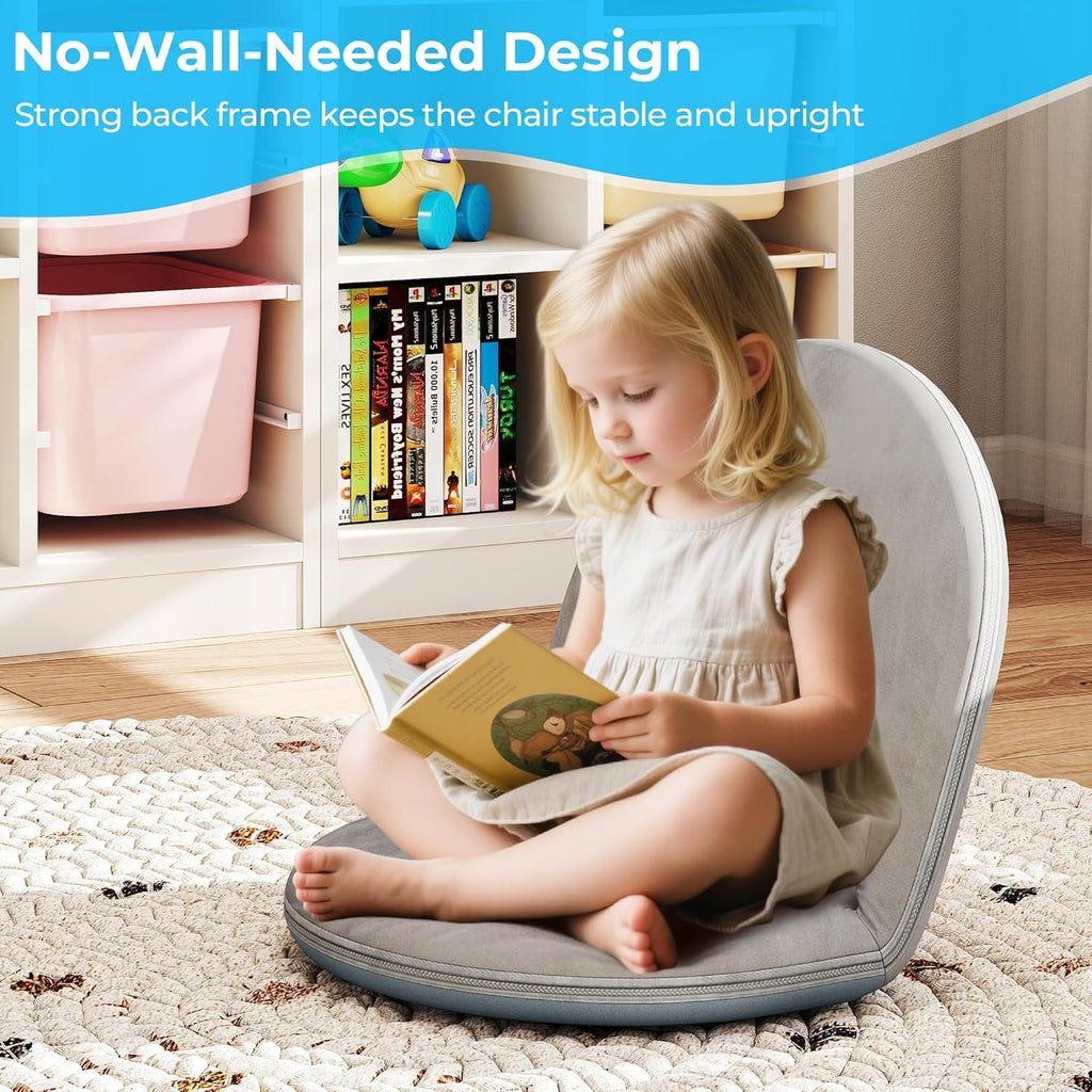 2Pcs Floor Chair, 5-Position Foldable Floor Chair for Kids with Adjustable Back, Soft Sponge & Velvetean Cover, for Adults and Kids, Indoor Outdoor Use, Meditation, Gaming, Camping (Gray)