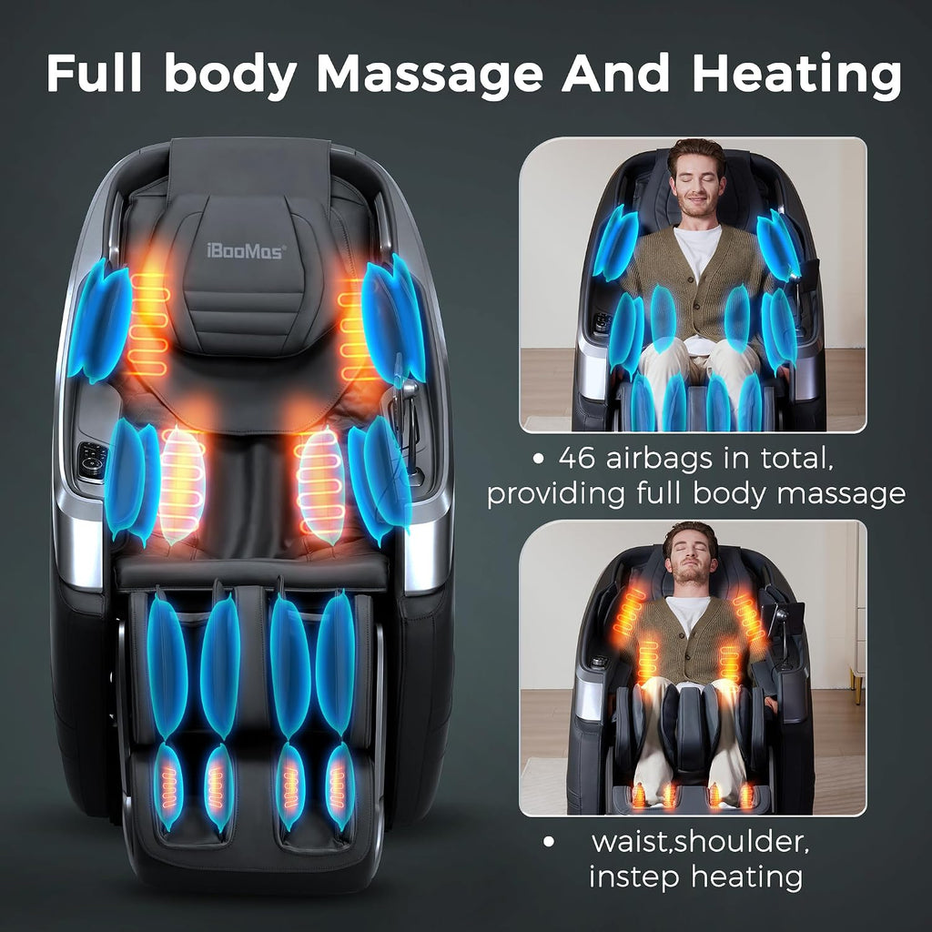 iBooMas P03 4D Massage Chair Full Body, Touchscreen & AI Voice, Zero Gravity SL-Track Recliner with APP OTA Auto-Evolving Modes, Fascia-Level Deep Tissue Shiatsu, No Assembly, Plug & Play (Black)