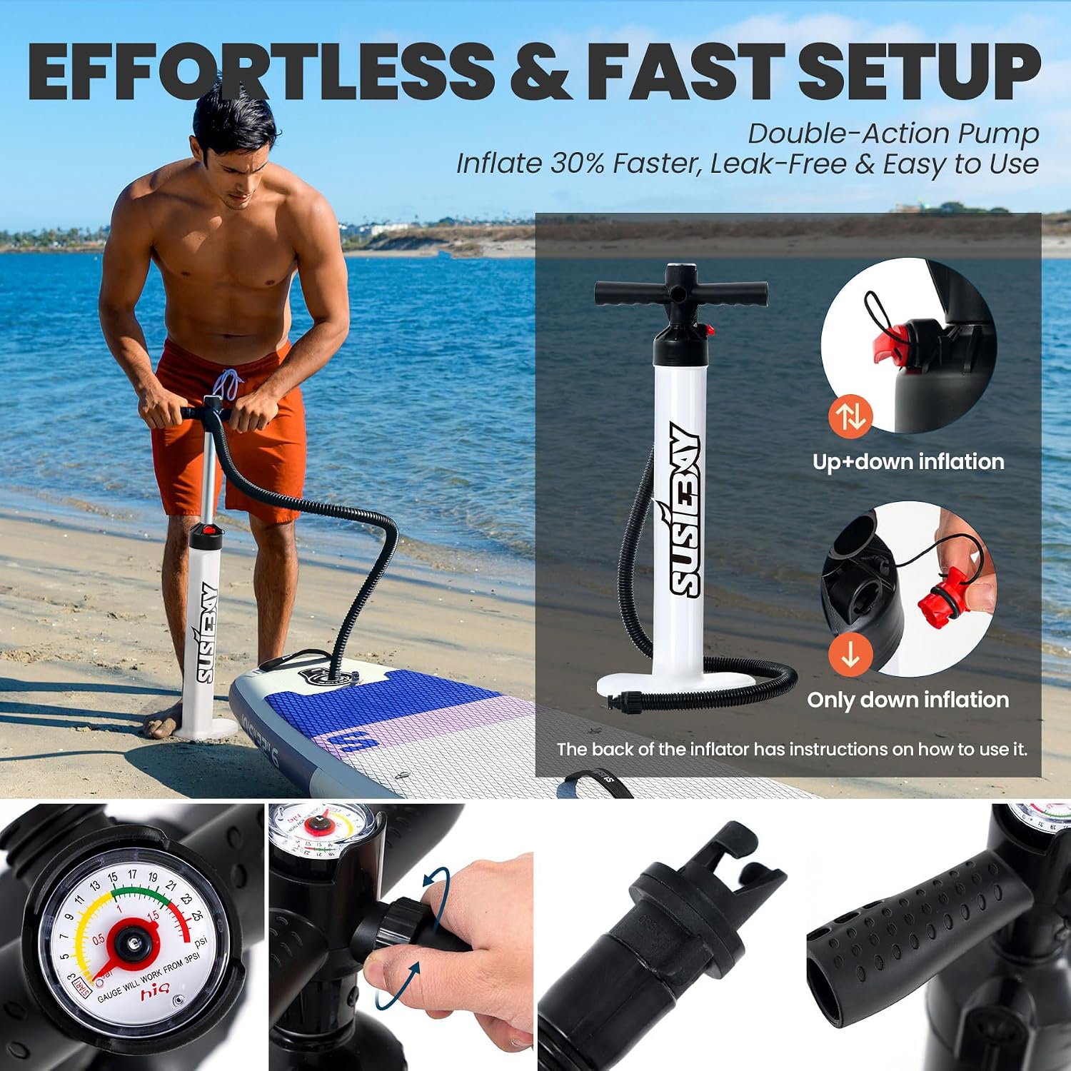 Inflatable Stand Up Paddle Board with SUP Accessories,Inflatable Paddle Boards for Adults & Youth, Anti-Slip EVA Deck,Wide Stance,Dual Action Pump,108L Backpack