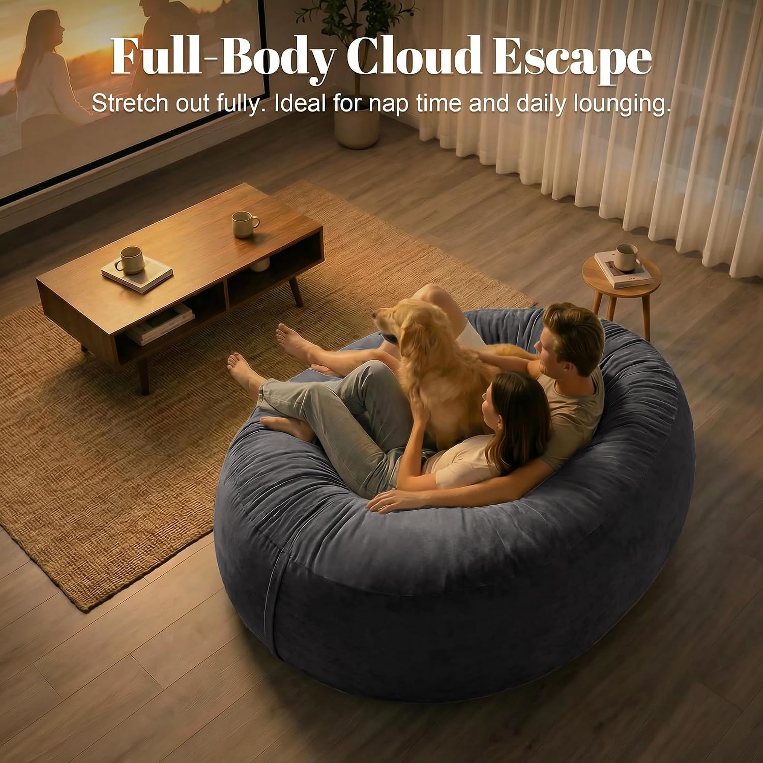 Codi 6FT Bean Bag Chair for Adults – Oversized Foam Floor Lounger with Washable Cover – Comfy Seating for Living Room, Dorm, or Media Room – Grey