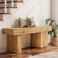 Solid Wood Bench, 47' Farmhouse Entryway Bench with Thickened Seat & Artistic Legs, Heavy Duty Indoor Bench for Bedroom, Hallway, Living Room, Indoor, Porch, Natural