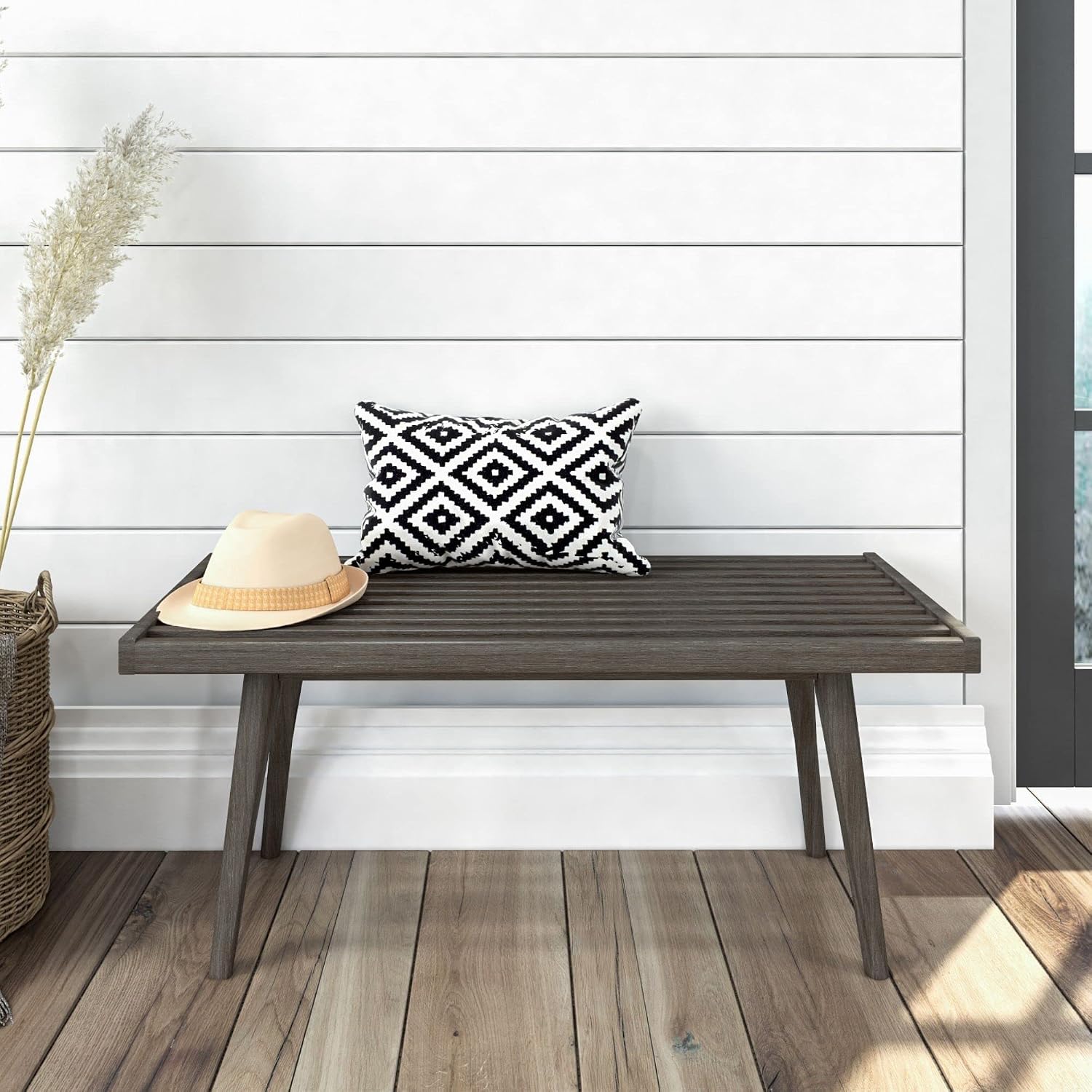 Plank+Beam Entryway Bench, Wooden End of Bed Bench for Bedroom, Mid-Century Modern Square Bench for Hallway, Living Room, Indoor, Porch, 41.25', Clay