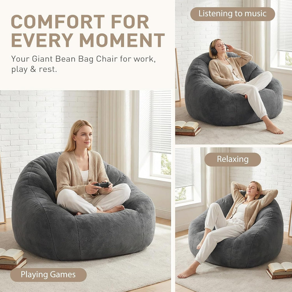 HUGHEAVEN Max Giant Bean Bag Chair, Oversized Bean Bag Sofa for Adults & Teens, Ultra-Soft Comfy Fluffy Floor Lounge Chair with Armrests, Large Bean Bag Couch for Gaming, Reading & Relaxing