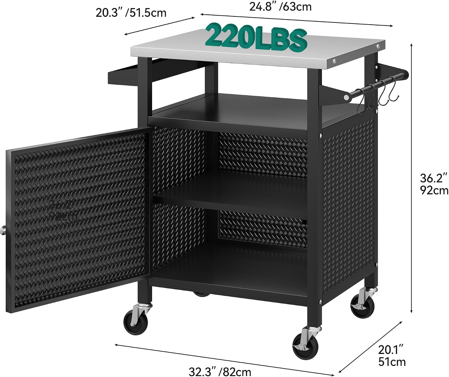 YITAHOME 25 Inch Outdoor Grill Cart with Stainless Steel Top, Outdoor Grill Table with Storage Shelves for Patio, Kitchen Prep, Grilling Accessories, Black