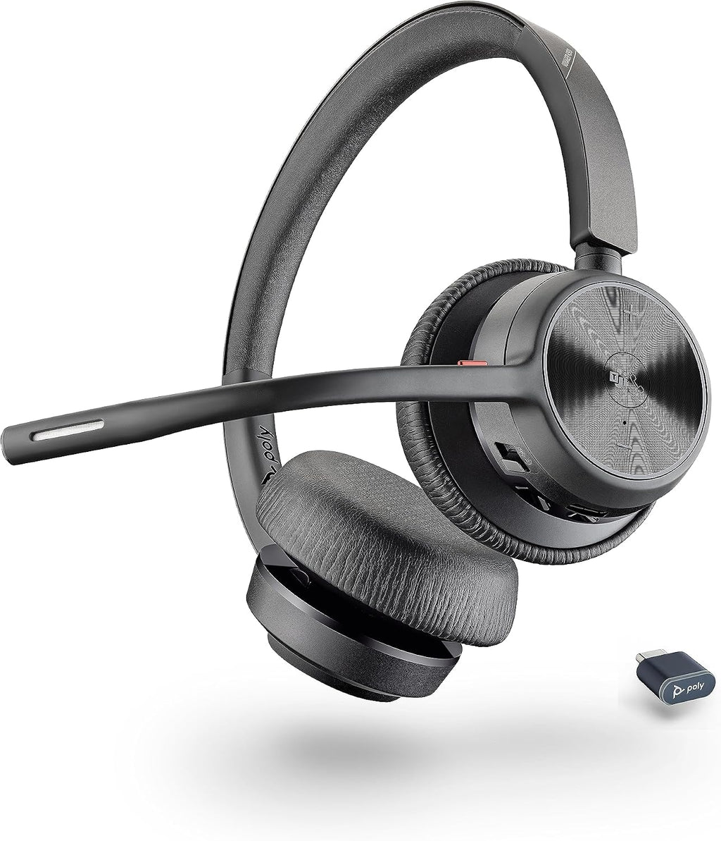 Poly Voyager 4320 UC Wireless Headset, Bluetooth Headphones with Mic - Noise-Canceling Boom Mic - Connect to PC via USB-C to USB-A Adapter, Cell Phone via Bluetooth - Microsoft Teams Certified