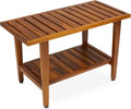 TeakCraft Teak Shower Bench with Shelf 30 inch Wood Spa & Shower Stool - Fully Assembled, The Liv