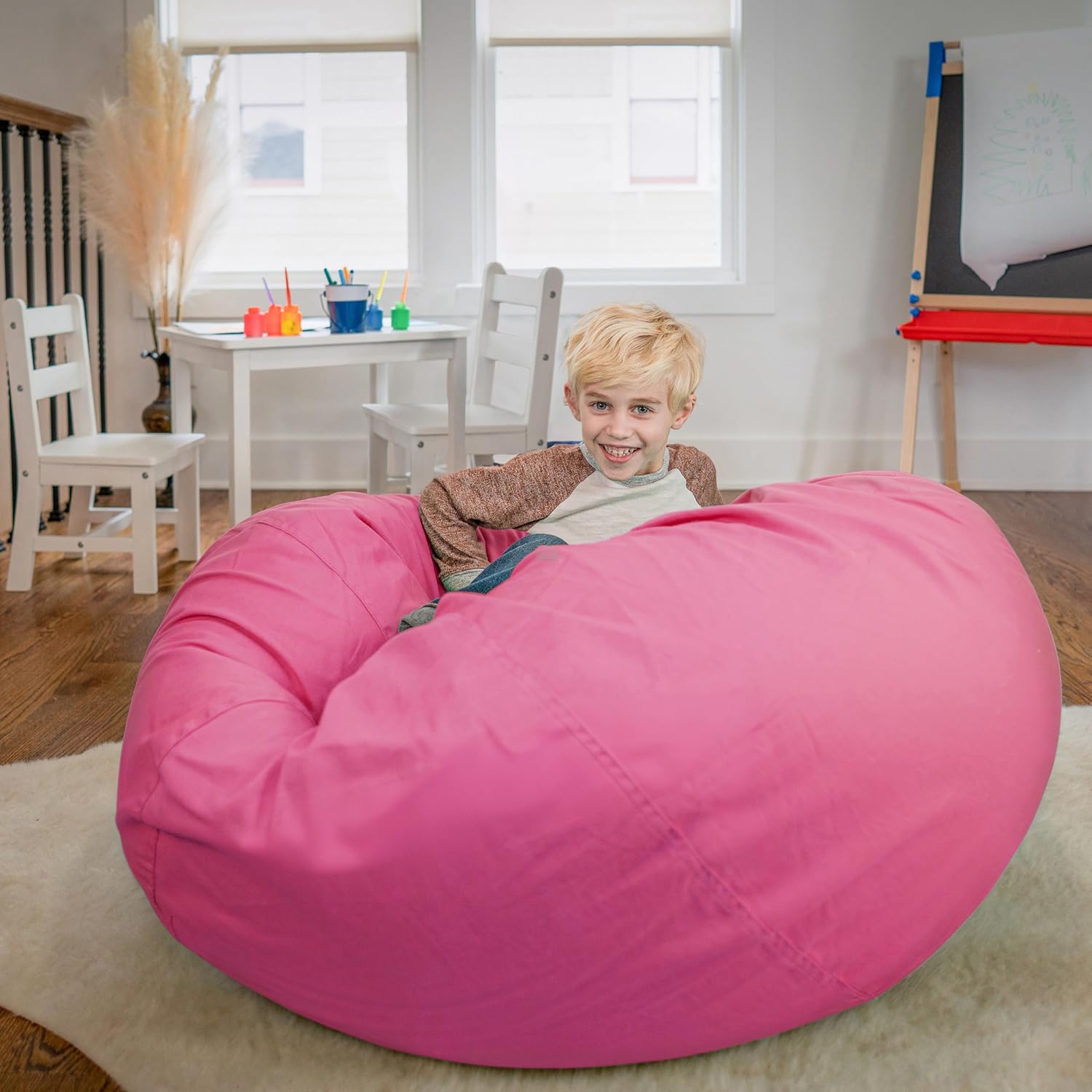 Flash Furniture Duncan Oversized Bean Bag Chair for Kids and Adults, Foam-Filled Beanbag Chair with Machine Washable Cover, Light Pink