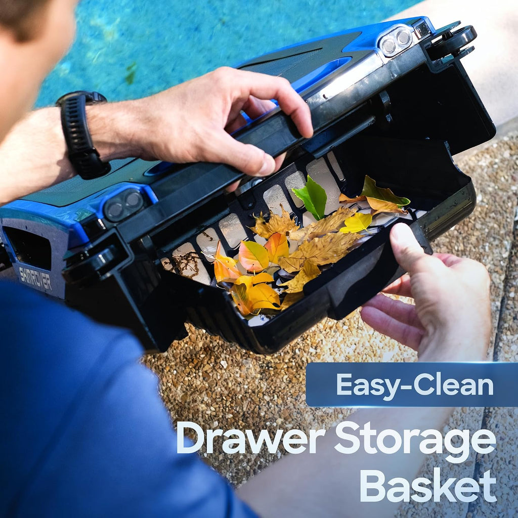 Solar Powered Pool Skimmer Robot – Charges by Solar & Wall Plug – 2 Modes - 5000 mAh Battery Continuous Surface Cleaning - Shallow Water Anti-Stranding Bars - Salt Chlorine Tolerant Motors