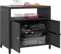 Outsunny Wicker Outdoor Storage Cabinet, Rattan Bar Table with Acacia Wood Countertop, 2 Doors and Shelf, Buffet Cabinet Sideboard for Poolside, Garden, Patio, Backyard, Black