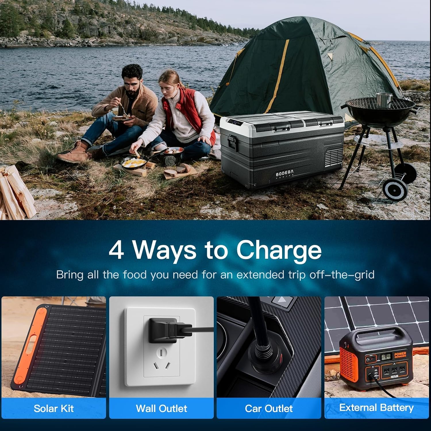 BODEGACOOLER 12 Volt Car Refrigerator,95 Quart Dual Zone APP Control, Designed with Removable 2-Way Door Portable Freezer,-4℉-68℉ RV Electric Cooler 12/24V DC and 100-240V AC for Camping,RV,Travel