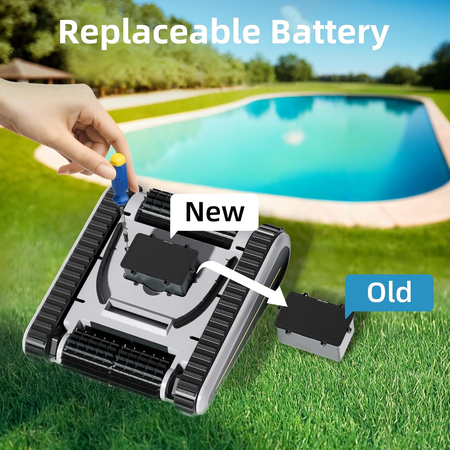 (2024 New) Robotic Pool Vacuum, Cordless Robotic Pool Cleaner for Inground Pools, Wall and Waterline Cleaning, Powerful Suction and Replaceable Battery, 150 min Battery Life for Pool Up to 1614 Sq.ft