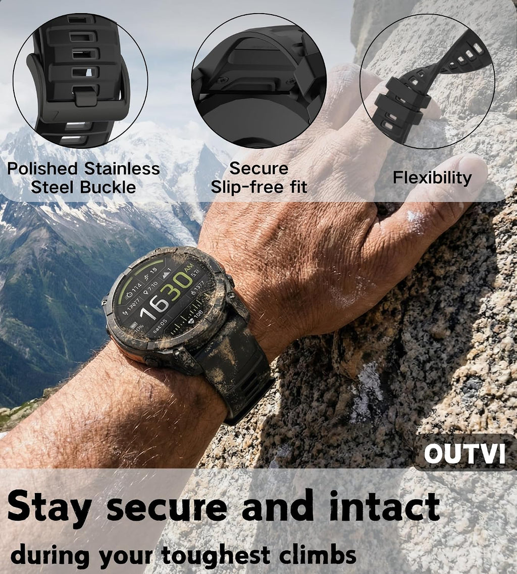 for Fenix 6X/7X Band 26mm Quickfit Silicone Watch Bands for Garmin Fenix 8 51mm/Fenix 5X Plus/Fenix 3/Descent MK2i/Enduro – Soft Rubber Sports Strap