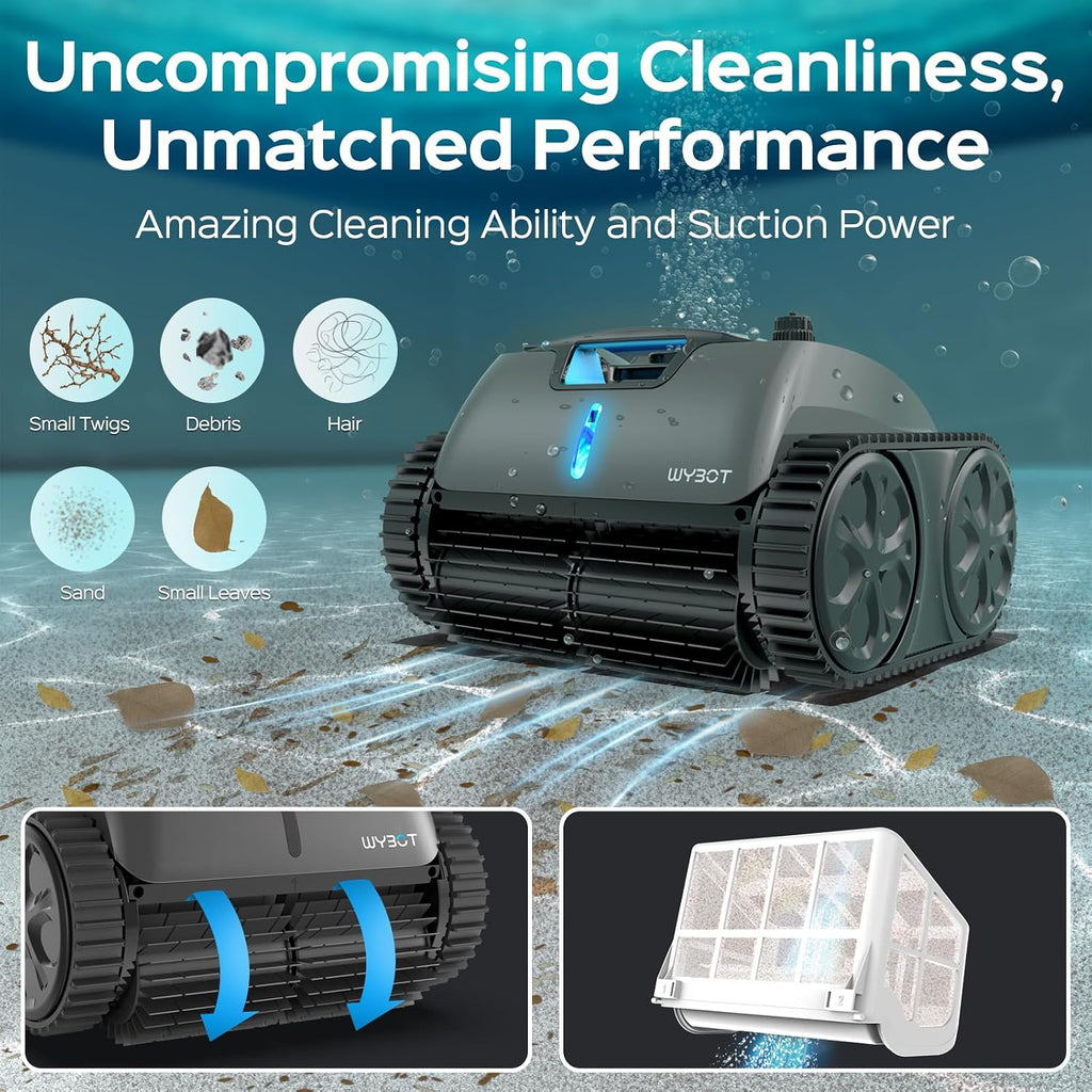 (2026 Upgraded) WYBOT C1 Max Inground Pool Vacuum Robot with APP, Manual Mode Switching, 180~210 Mins, Smart Navigation for 2152 sq.ft, Floor & Wall Climbing Pool Cleaner, Ideal for Inground