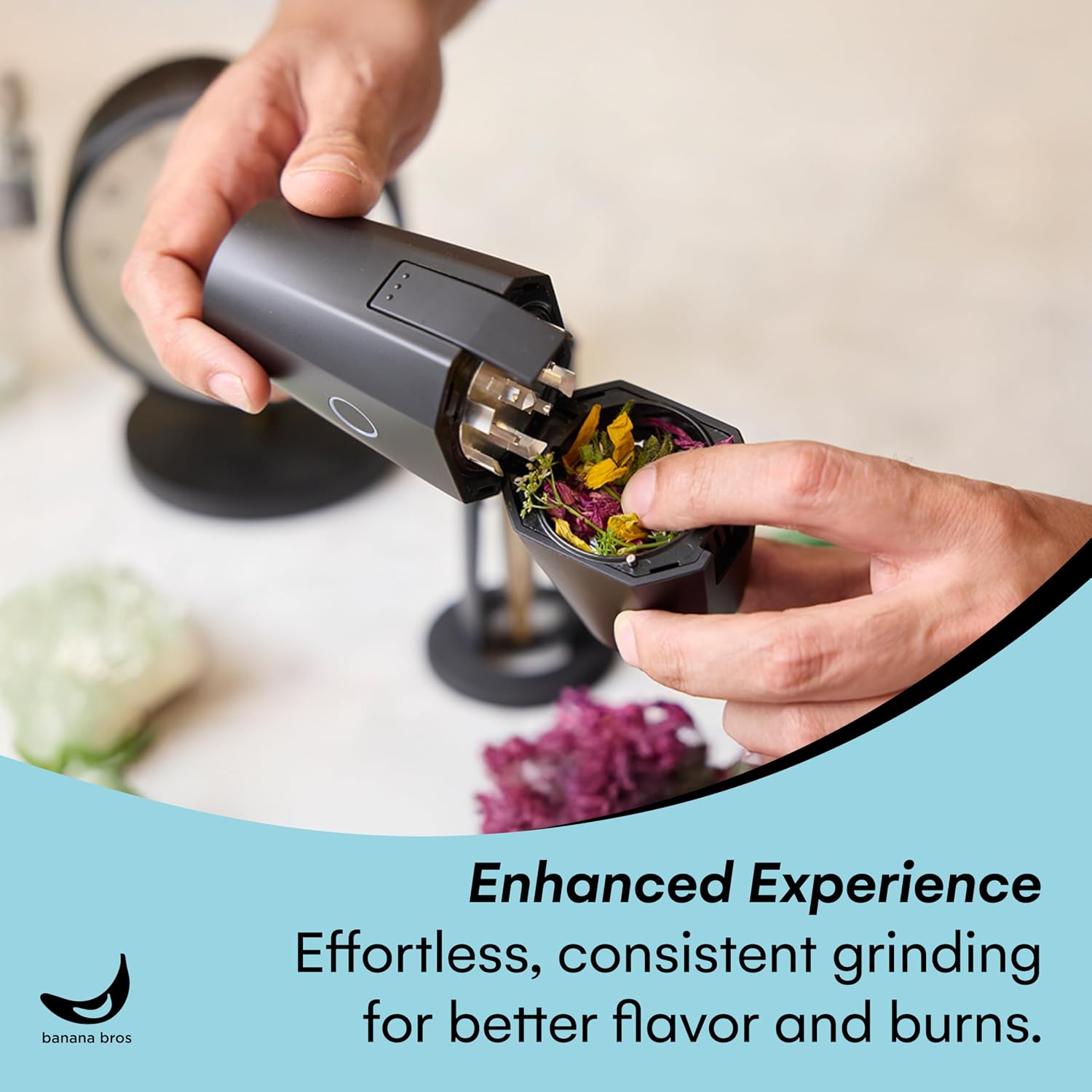 Banana Bros OTTO Electric Smart Spice Grinder - Automatic Herb Grinder with Smart Technology - Rechargeable via USB - Portable Milling for Dry Herbs and Spices - Black - No Carrying Case