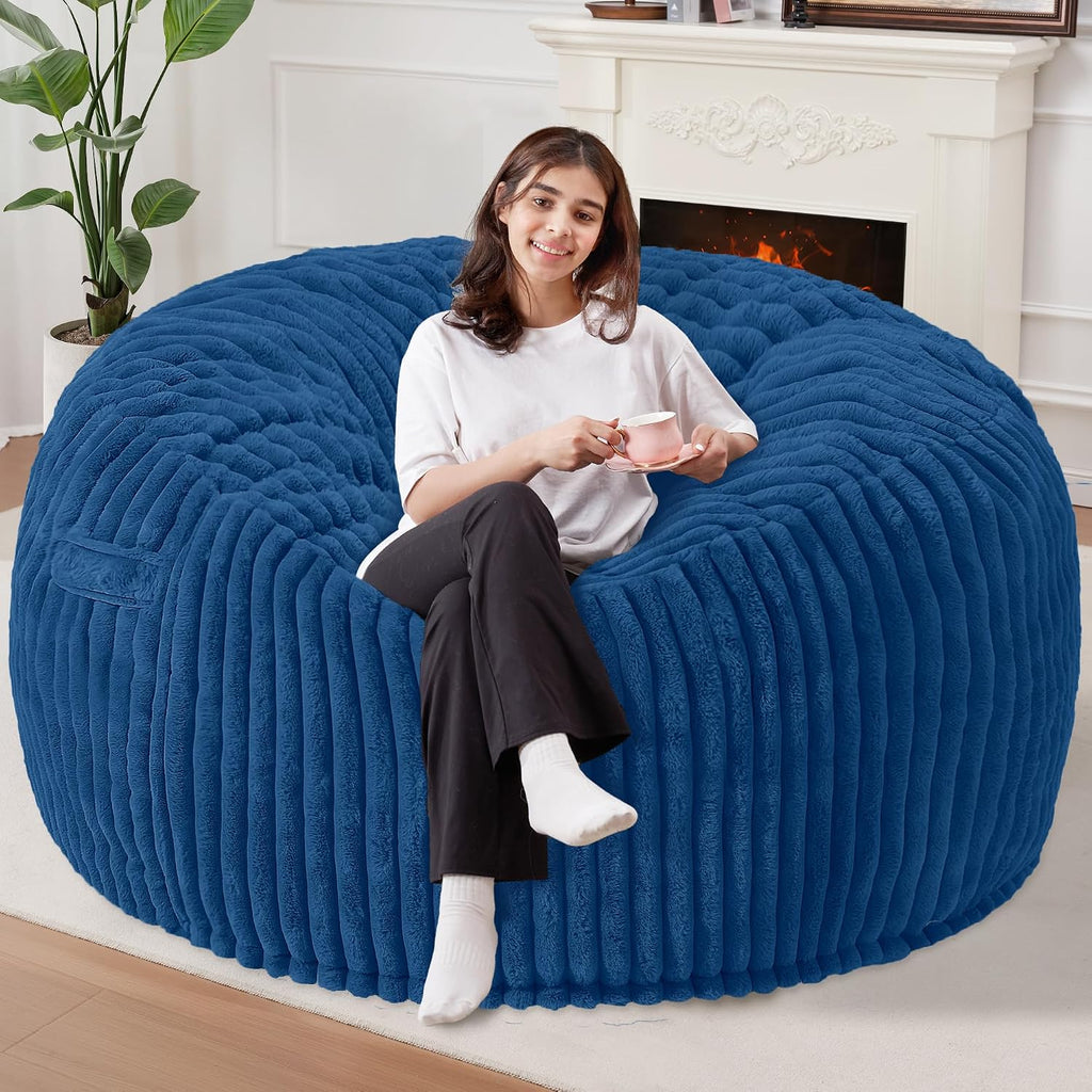 Homguava 6 FT Bean Bag Chair,6' Big Bean Bag,Giant Bean Bag Chairs for Adults with Memory Foam Filled,Comfy Large Beanbag Chairs Soft Bean Bag Sofa with Dutch Corded Plush Cover-Blue