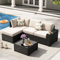 5-Piece Outdoor Patio Furniture Set, Modular Wicker Sectional Sofa with Thick Cushions & Coffee Table, All-Weather Rattan Conversation Set for Backyard, Porch, Poolside, Beige