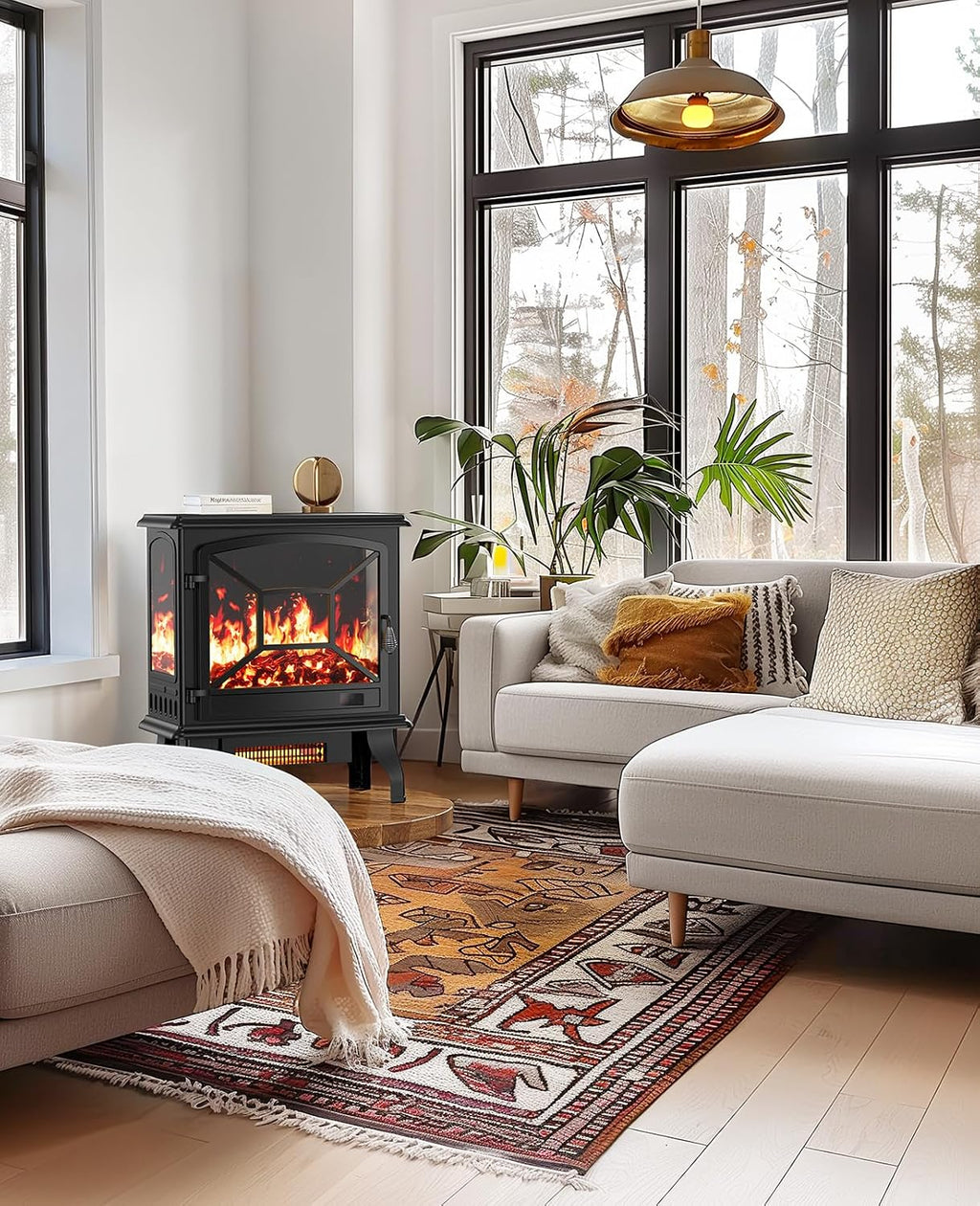 Silonn Electric Fireplace Heater, Quick Heating Portable Fireplace with App & Remote,24″ Electric Corner Fireplace Low Noise with 5 Brightness Levels,Temp Control & Timer for Living Room,Bedroom,Black