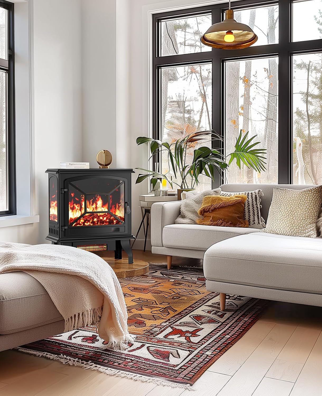 Silonn Electric Fireplace Heater, Quick Heating Portable Fireplace with App & Remote,24″ Electric Corner Fireplace Low Noise with 5 Brightness Levels,Temp Control & Timer for Living Room,Bedroom,Black