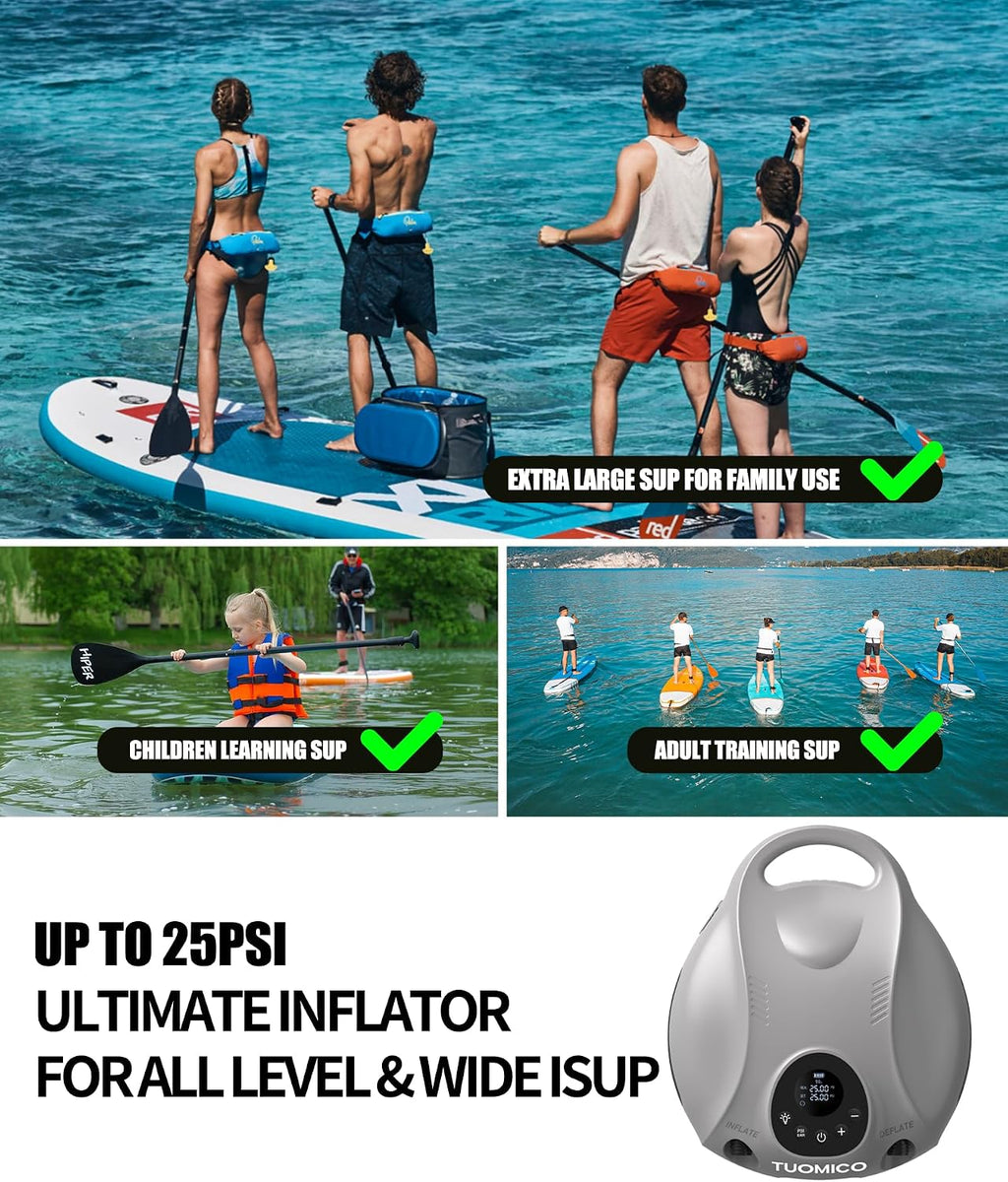 Truely Portable Paddle Board Pump 25 PSI High Pressure Sup Air Pump,4 Minutes Fast Inflation, 74WH Rechargeable Battery Powered Electric Air Pump for Inflatable Kayak Boat Float Tent