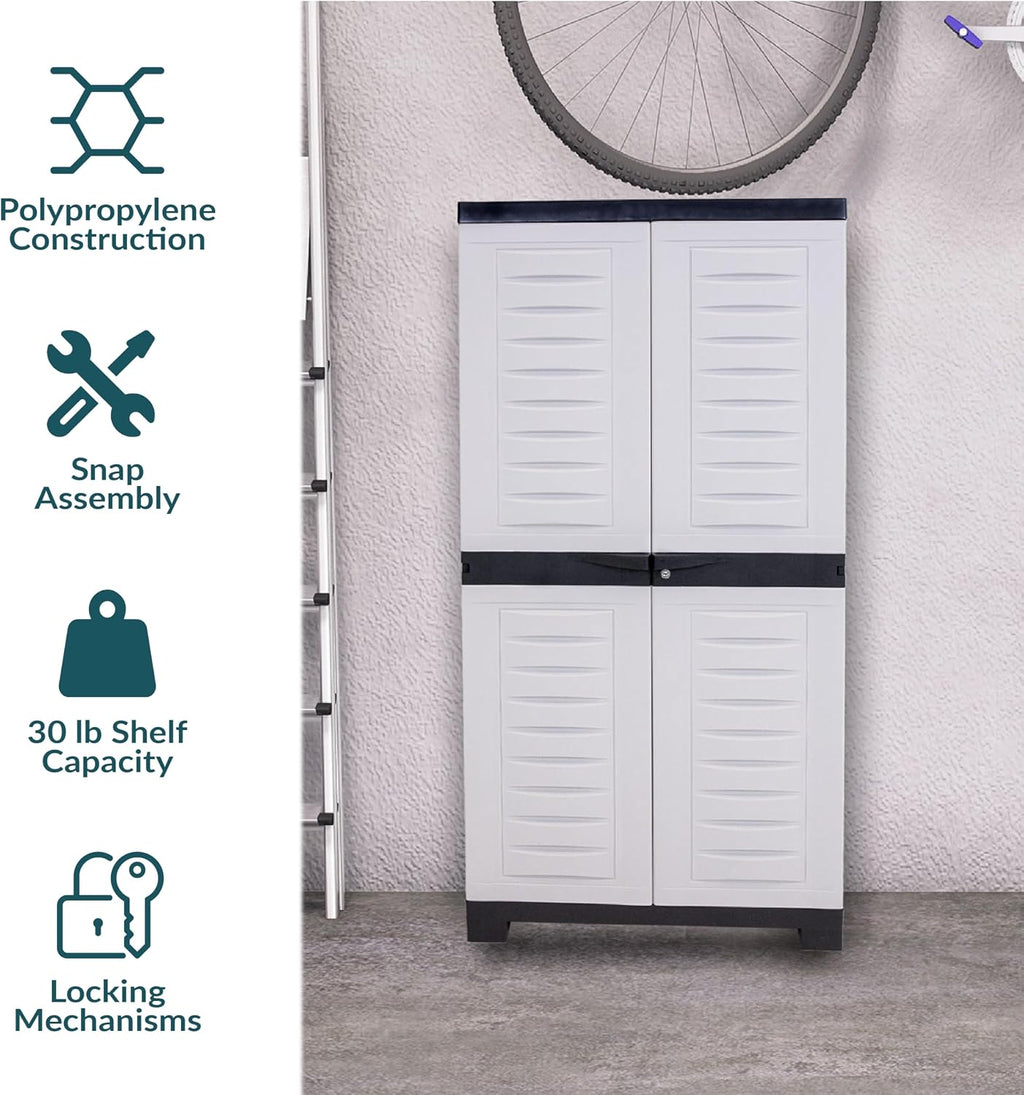 Sunnydaze 48' H Resin Garage Storage Cabinet - Garage Cabinet with Lockable Doors and Adjustable Shelves - Freestanding Utility Storage for Laundry Room, Office, Basement - Gray/Charcoal Trim