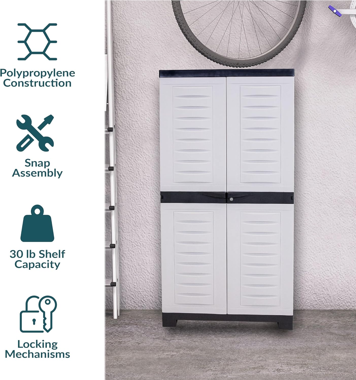 Sunnydaze 48' H Resin Garage Storage Cabinet - Garage Cabinet with Lockable Doors and Adjustable Shelves - Freestanding Utility Storage for Laundry Room, Office, Basement - Gray/Charcoal Trim