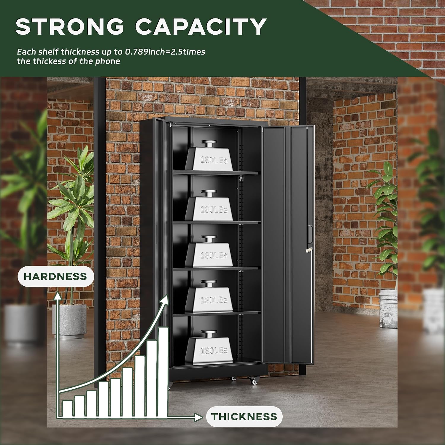 Greenvelly Metal Storage Cabinet with Wheels, 73' Black Lockable Rolling Storage Cabinets with Doors and 4 Adjustable Shelves, Large Steel Cabinet for Garage, Office, Home, School