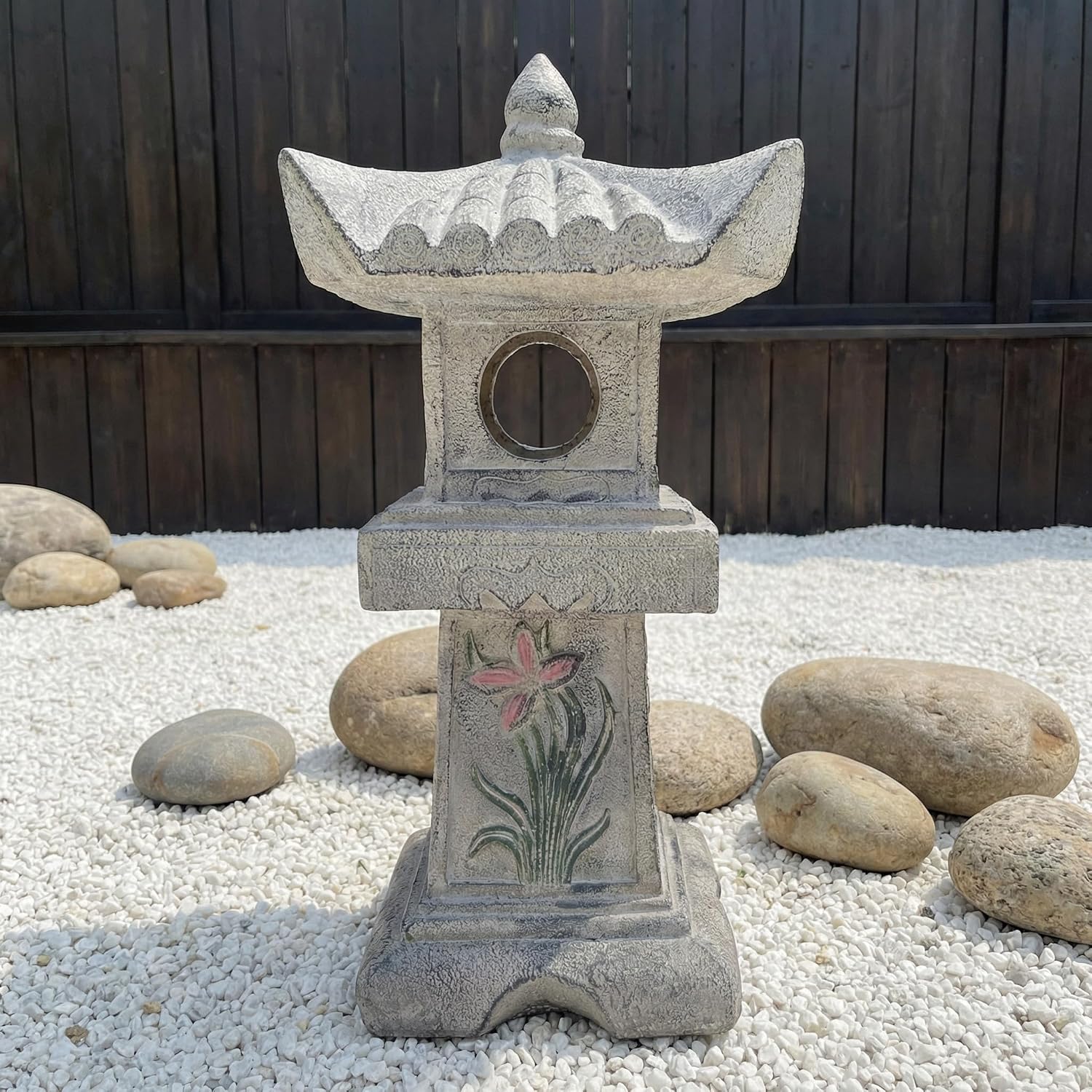 23.6''High Asian Orchid Pagoda Statue Miniature Tower Lantern Garden Decoration Figurines Outdoor Japanese Decoration Zen Courtyard Landscape
