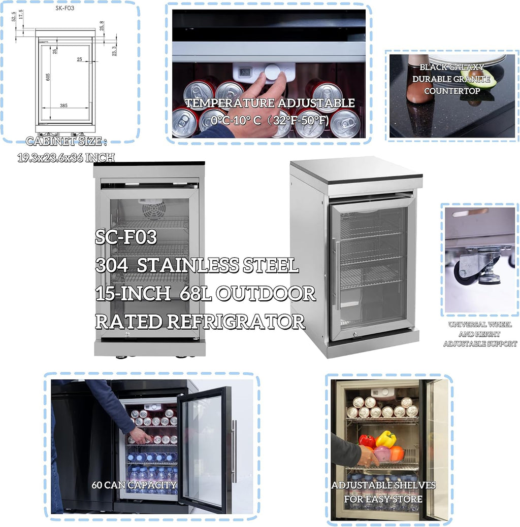 Modular Outdoor Kitchen BBQ Island, 85' Outdoor Kitchen Propane Gas Island Grill with Sink, Compact Refrigerator, Storage Cabinets, Rotisserie Kit (Silver, 85')