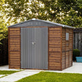 8x6 Ft Outdoor Storage Shed with Windows, Wood & Metal Tool Shed Waterproof Storage House for Outside Patio, Garden and Backyard, 4 Vents (Without Floor) Wood Color