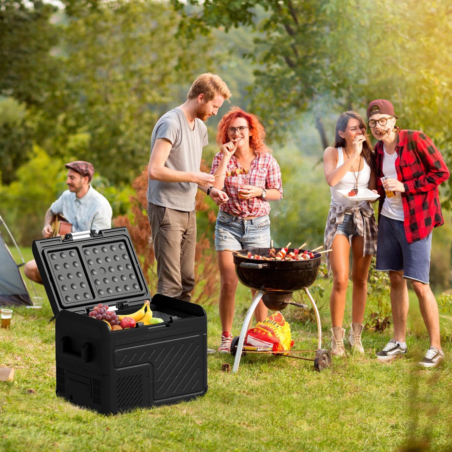 AS 50L/45QT Car Refrigerator, 12 Volt Portable Freezer Fridge, Car Compressor Refrigerator with 12/24V DC & 110-240V AC for Truck, RV, Boat, Camping and Travel
