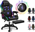 Gaming Chair with LED Lights and Speakers, Ergonomic Pro Video Game Chair with Massage and Footrest, for Adults, Teens, and Kids - Perfect for Gaming, Office, and Working. (Black)