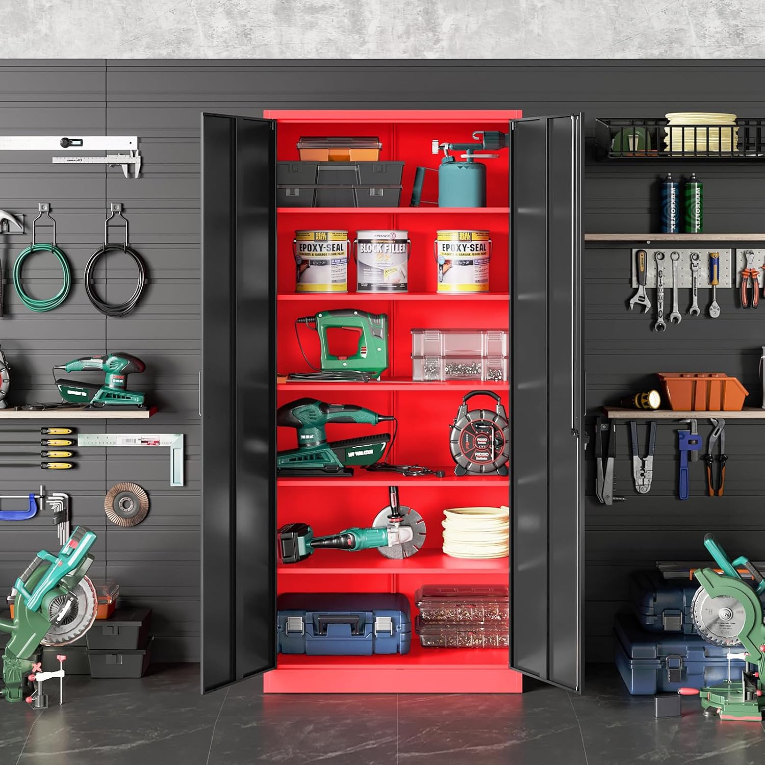 SISESOL Wide & Deep Metal Storage Cabinet with 6 Shelves,72' Tall Red Garage Storage Cabinet with Lock,Metal Cabinets with Locking Doors,Lockable Steel Cabinets for Home,Office,Shop,Garage,72x36x18