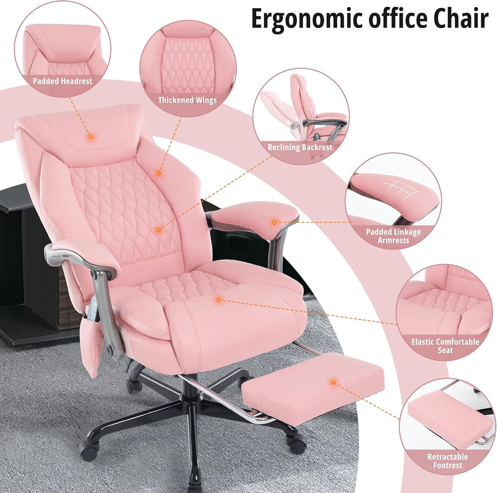 Massage Office Chair with Heat & Footrest, Ergonomic Reclining Executive Desk Chairs with 6-Point Vibration, PU Leather Computer Chair for Home Office or Gaming