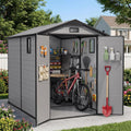 WUKHG 6X8 FT Resin Shed, Plastic Shed with Floor & Drainage Channel for Bikes, Furniture, Gardening Tools, Lockable Double Door Outdoor Storage Sheds Suitable for Backyard